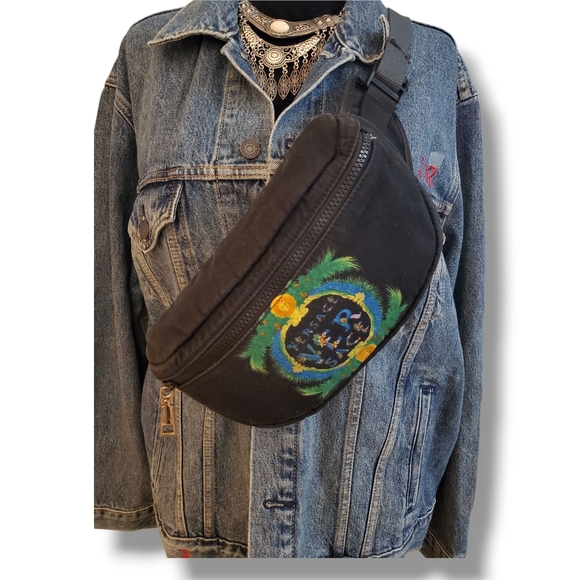 VERSACE Beverly Palm Miami Black Belt Bag with Vibrant Graphic Waist Sling Bag - Picture 5 of 17